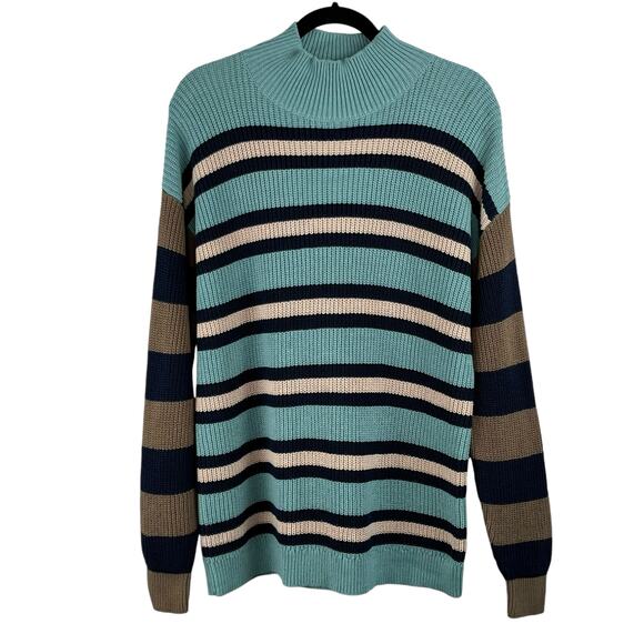 Treasure & Bond Multi Stripe Mock Neck Knit Pullover Sweater Oversize Medium NWT - Picture 3 of 13